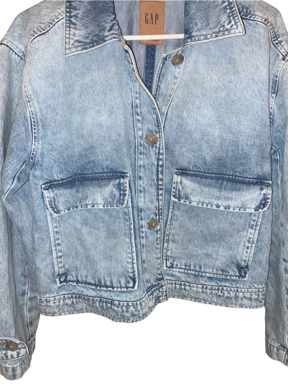 GAP Washed Drop-Shoulder Sleeves Pure Cotton Denim Jacket With Utility Pockets M - Picture 4 of 8